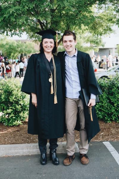 Luzita Francis and her son on the day they both graduated from Durham Tech.