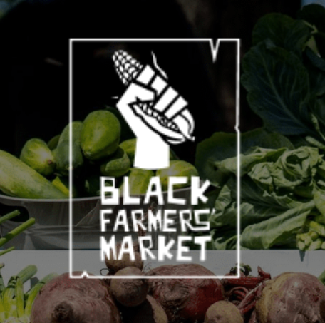 Black Farmer's Market logo with a hand thrust in the air holding tightly to an ear of corn