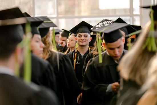 Students prepare for the 2023 Durham Tech spring Commencement.