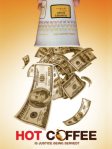At the top, a coffee cup is upside down, and $100 dollar bills are falling out.