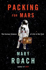 An astronaut floats in space with a suitcase. Title says, "Packing for Mars"