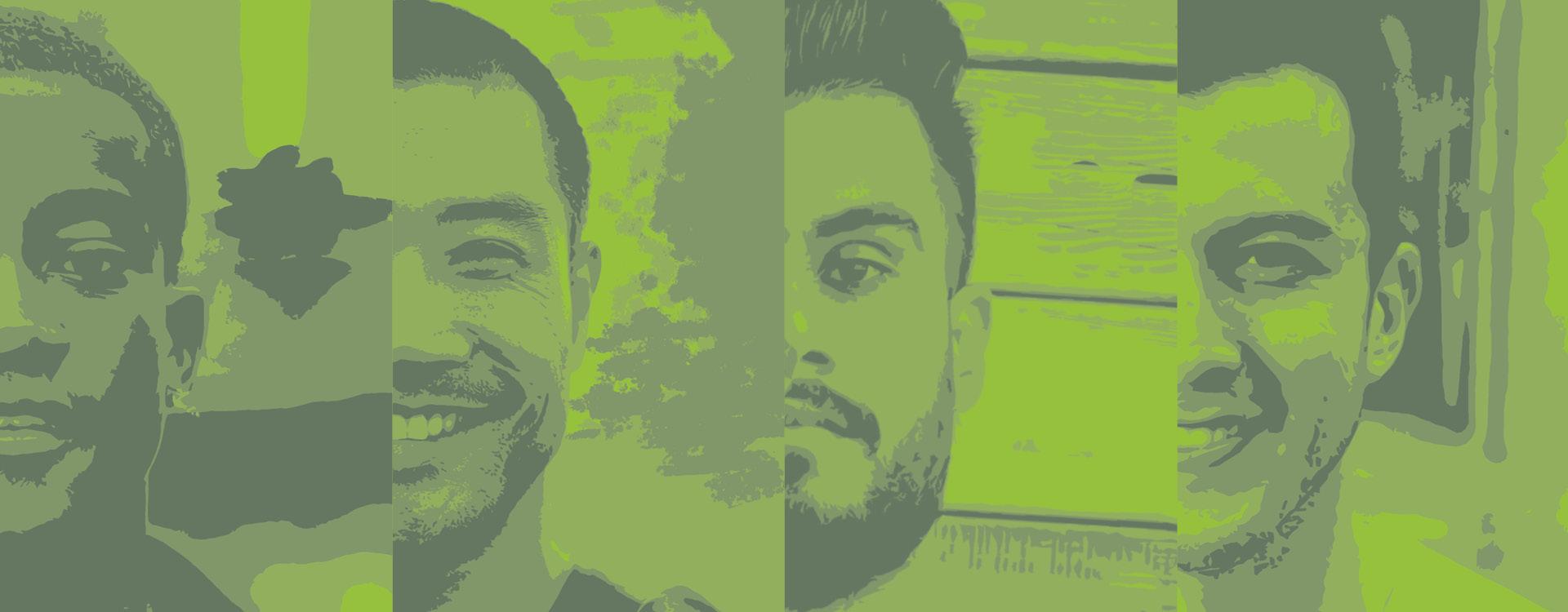 artistic rendering of half faces of four men of color