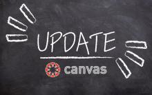 Chalkboard with work "UPDATE" on it and Canvas logo beneath.