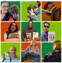 2021-2022 Durham Tech Library staff. More details in caption, including book or animal component and professional title