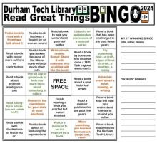 Durham Tech Library Read Great Things 2024 BINGO