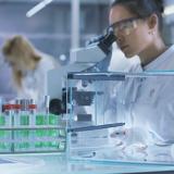 Medical Research Scientist Examines Laboratory Mice and Looks on Tissue Samples under Microscope. 